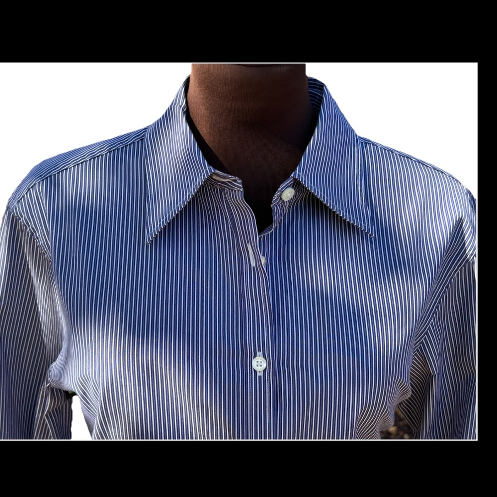 NWOT BROOKS BROS s14 navy fitted shirt-💯silky hi thread ct cotton-gorgeous!